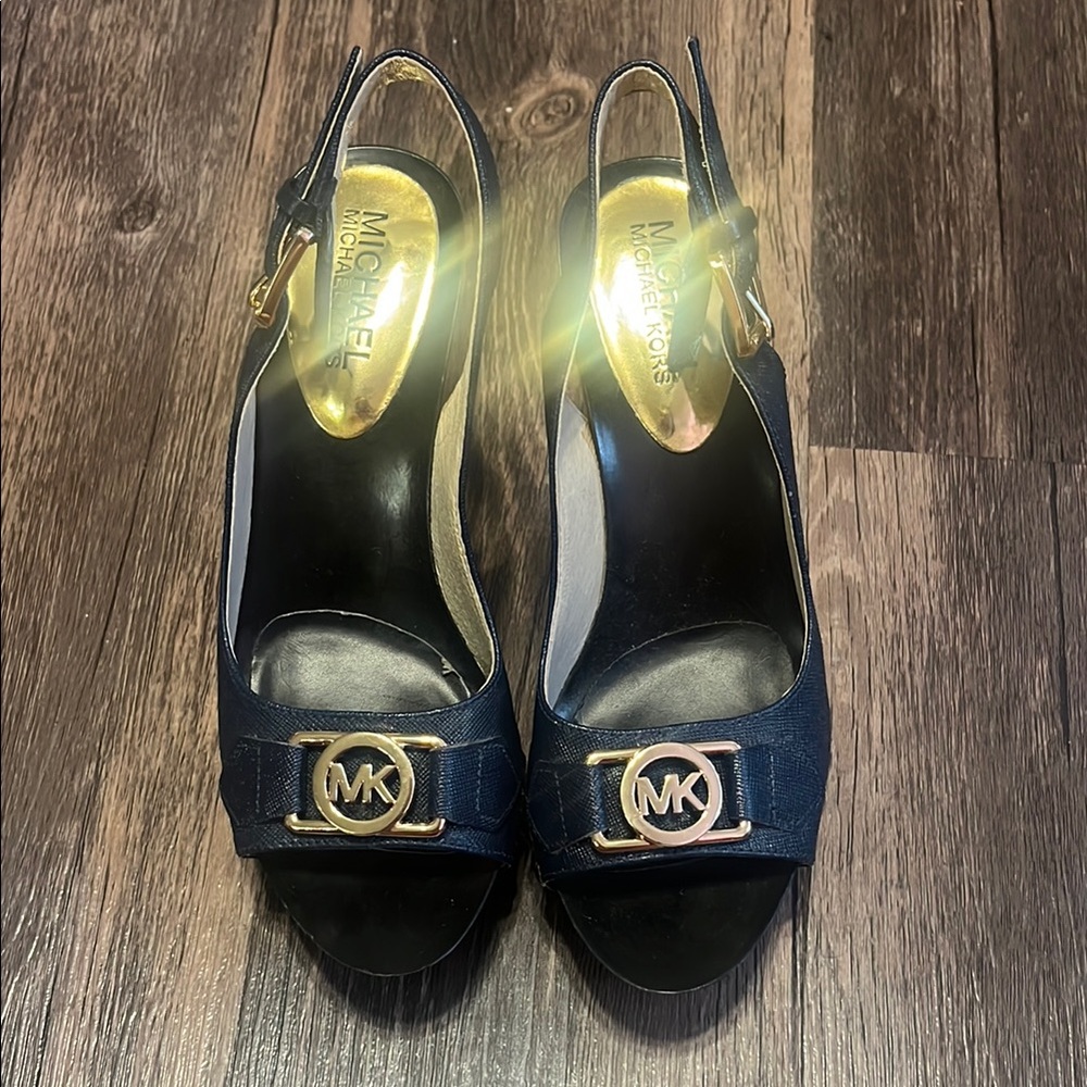 Michael Kors Navy Blue Heels with Gold Details